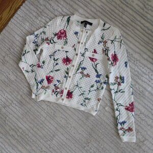 NEW WHBM FLORAL SNAP FRONT SWEATER SIZE S